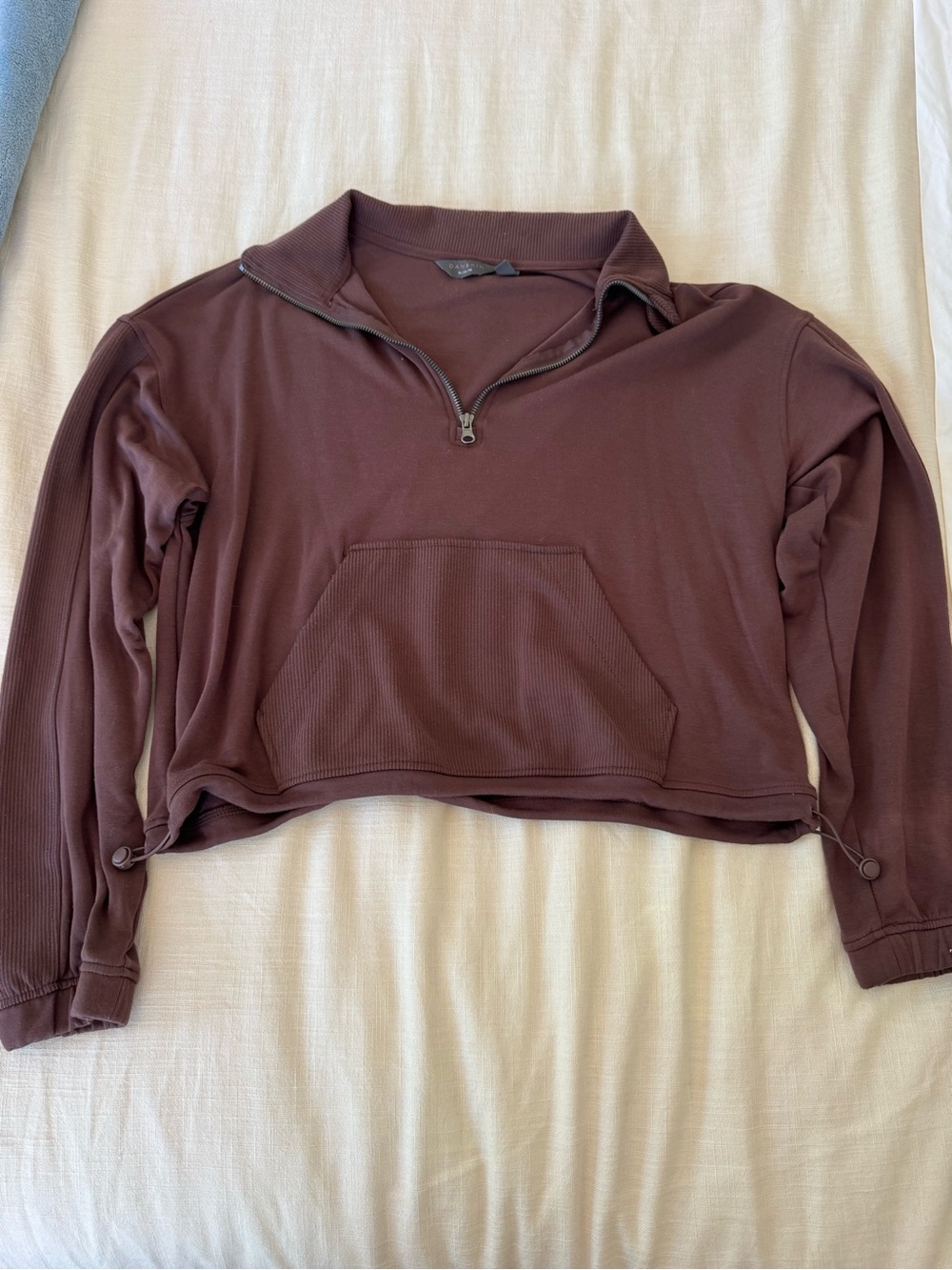 Crop Half-Zip Pullover Sweatshirt - Brown
